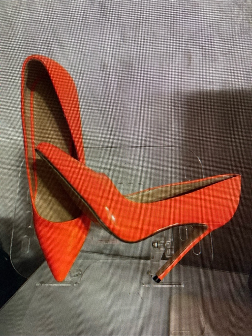 Women's Pointed Patent Stiletto Pump in Bright Orange